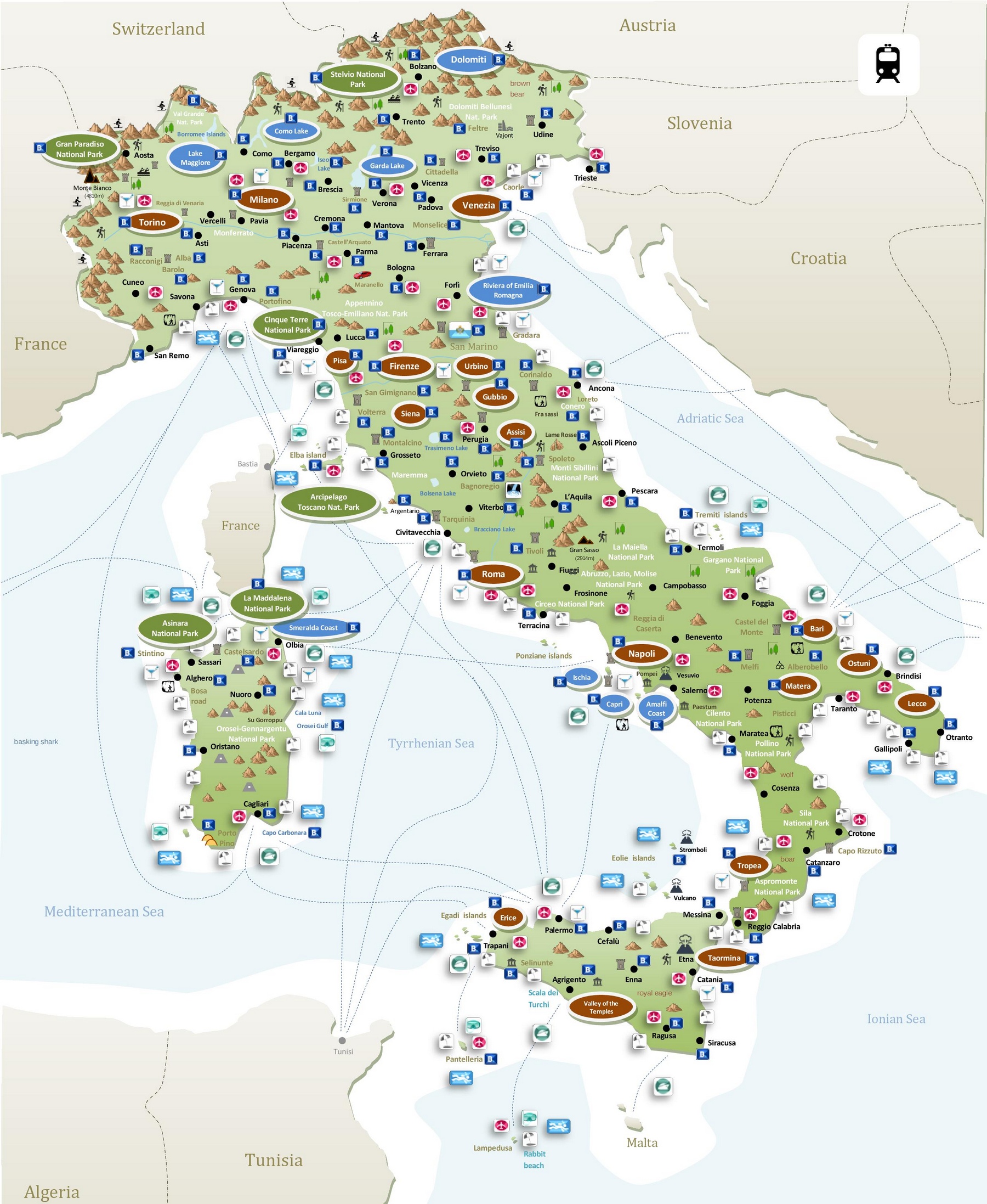 Карта Италии с достопримечательностями
